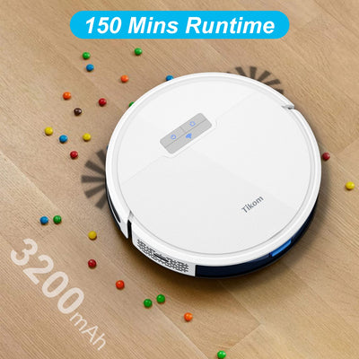 Tikom Saugroboter mit Wischfunktion 2 in 1, G8000 Pro Staubsauger Roboter, 4500Pa Starke Saugkraft Roboterstaubsauger, Selbstaufladend, WLAN, 150Mins Max, Ideal für Tierhaare, Teppich, Hartboden