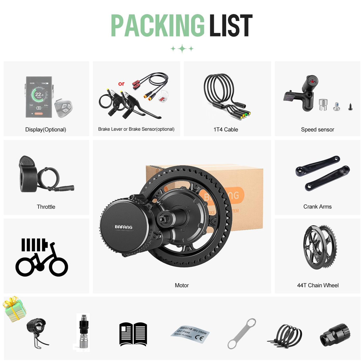 BAFANG Mittelmotor 48V 250W BBS01B Ebike Umbausatz mit 48V13Ah Unterrohr-Batterie und Multifunktions EKD01 Display, CAN Version G340 8fun Motor für BB68mm Mountainbike Rennrad Pendlerfahrrad DIY Kit