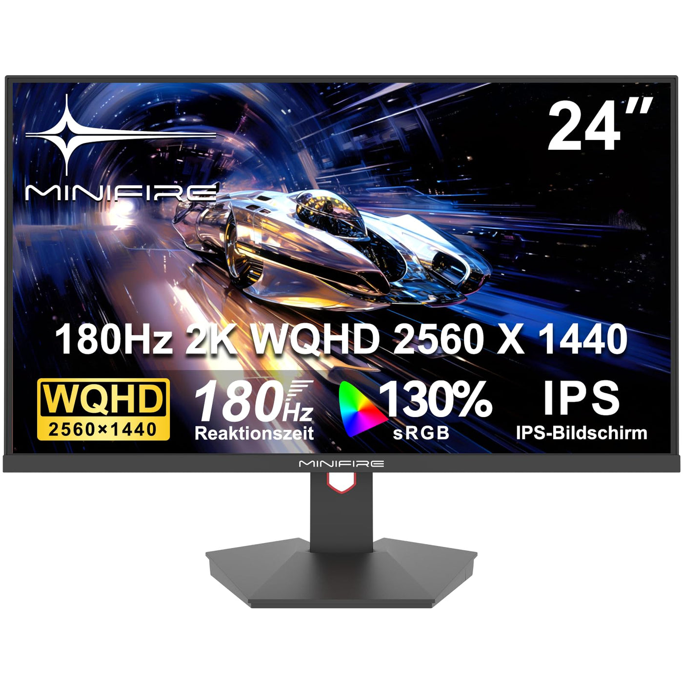 Minifire Gaming Monitor 24",180 Hz, WQHD(2560 x 1440),Nano IPS, OD 1ms, HDR, 130% sRGB, AMD FreeSync+,Motion Blur Reduction Technologie, VESA(75 x 75 mm) - Schwarz MFG24X5Q