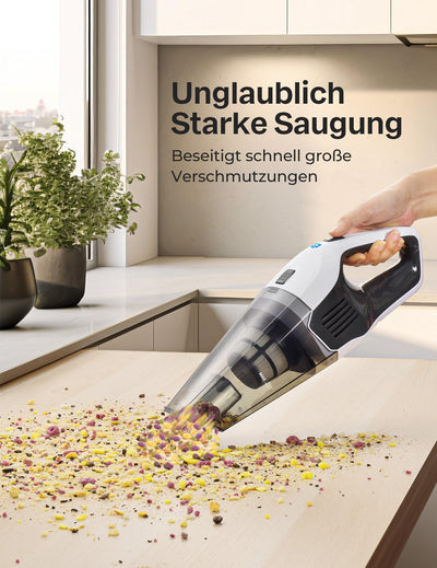 Handstaubsauger, Leistungsstarker, Tragbarer, Leichter, kabelloser Handstaubsauger mit 25–30 Minuten Langer Laufzeit, Wiederaufladbarem Akku und Schnellladung für Auto, Teppich, Treppe, Tierhaare