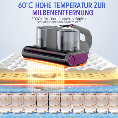 JPHYLL Milbensauger für Matratzen 16Kpa Matratzensauger mit 253,7nm UV-C-Licht Bett-Staubsauger HEPA Filter Ultraschall Heißer Wind Funktion Matratzenreiniger Milbenstaubsauger für Bett, Sofa 500W