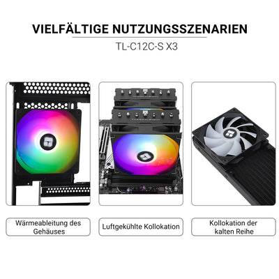 Thermalright TL-C12C-S CPU-Lüfter 120mm ARGB Gehäuselüfter, 4pin PWM Silent Computer Lüfter mit S-FDB Lager enthalten, bis zu 1500RPM Lüfter（3 Stück）