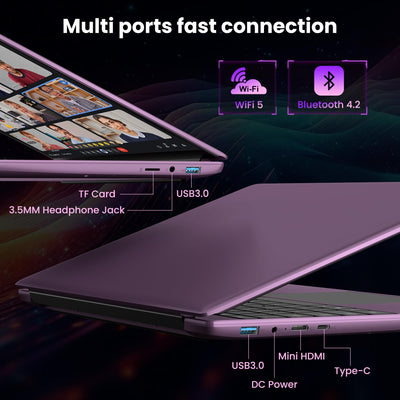jumper Laptop 16 Zoll IPS 1920x1200, Intel N150(3,6 GHz), 16GB RAM 1TB SSD + 128GB eMMC Notebook, 2 Stereo-Lautsprecher, USB 3.0/Mini HDMI/38Wh Akku (Lila)