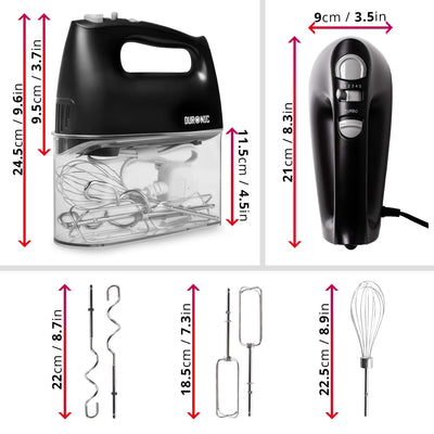 Duronic HM4 BK Handrührer, Mixer mit Rührbesen, Knethaken und Schneebesen, Handmixer mit Aufbewahrungsbox, 400W Handrührgerät, 5 Geschwindigkeitsstufen und Turbo, Kuchen mit Eiercreme-Food-Beater