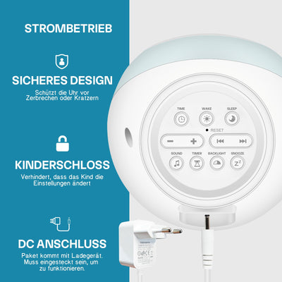 I·Code Wecker Kinder, Kinder Schlaftrainer Kinderwecker mit Nachtlicht, Schlaf Sound Maschine, Schlaf Timer