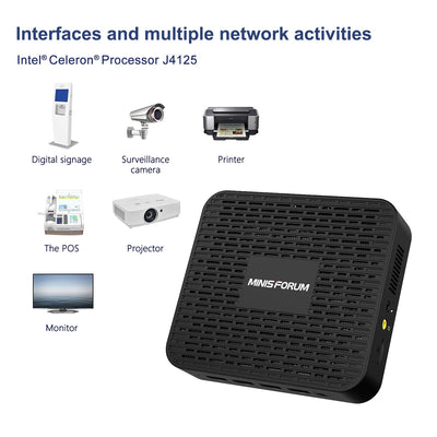 MINIS FORUM GK41 Mini-PC 8 GB DDR4 128 GB SSD mit Celeron J4125 Quad Core-Prozessor (bis 2,7 GHz) Mini-Computer 4XPorts USB3.0 2XGigabit Ethernet 4K HDMI/DP WiFi Double BT4.2