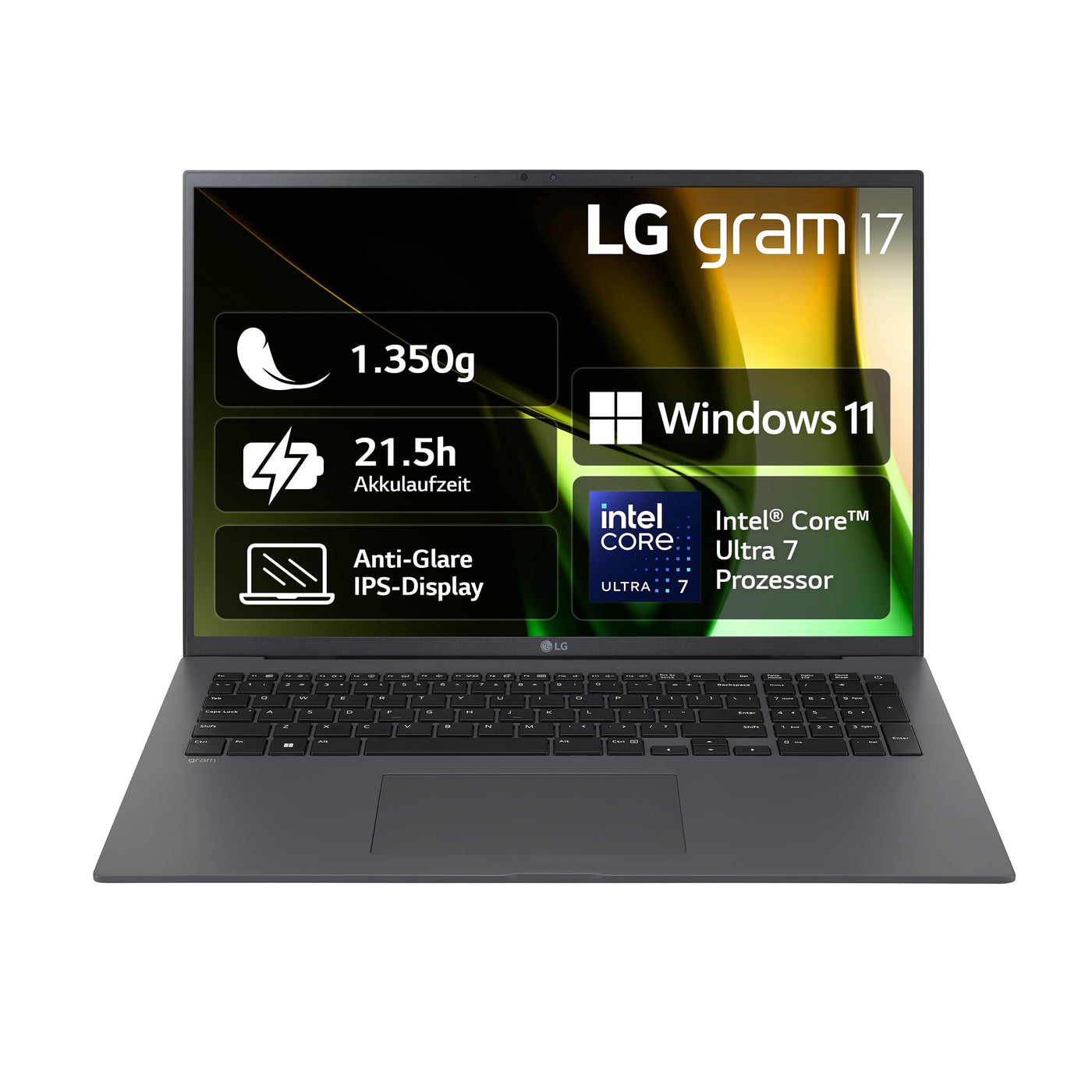 LG 2024 gram 17 Zoll Notebook - 1350g Intel Core Ultra7 Laptop (16GB RAM, 1TB Dual SSD, 21,5h Akkulaufzeit, IPS Panel Anti-Glare Display, Win 11 Home) - Grau