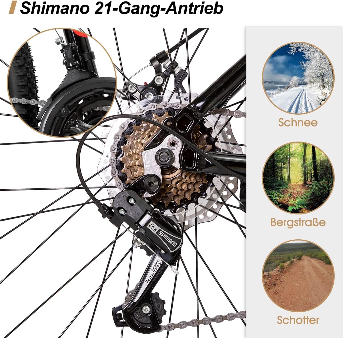 Hiland 27,5 Zoll Mountainbike 21-Gang MTB Aluminiumrahmen Scheibenbremse Speichenräder Jugendliche Fahrad Herr Damen Einteiliges Fahrradrad Schwarz&Rot