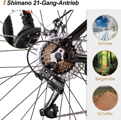 Hiland 27,5 Zoll Mountainbike 21-Gang MTB Aluminiumrahmen Scheibenbremse Speichenräder Jugendliche Fahrad Herr Damen Einteiliges Fahrradrad Schwarz&Rot