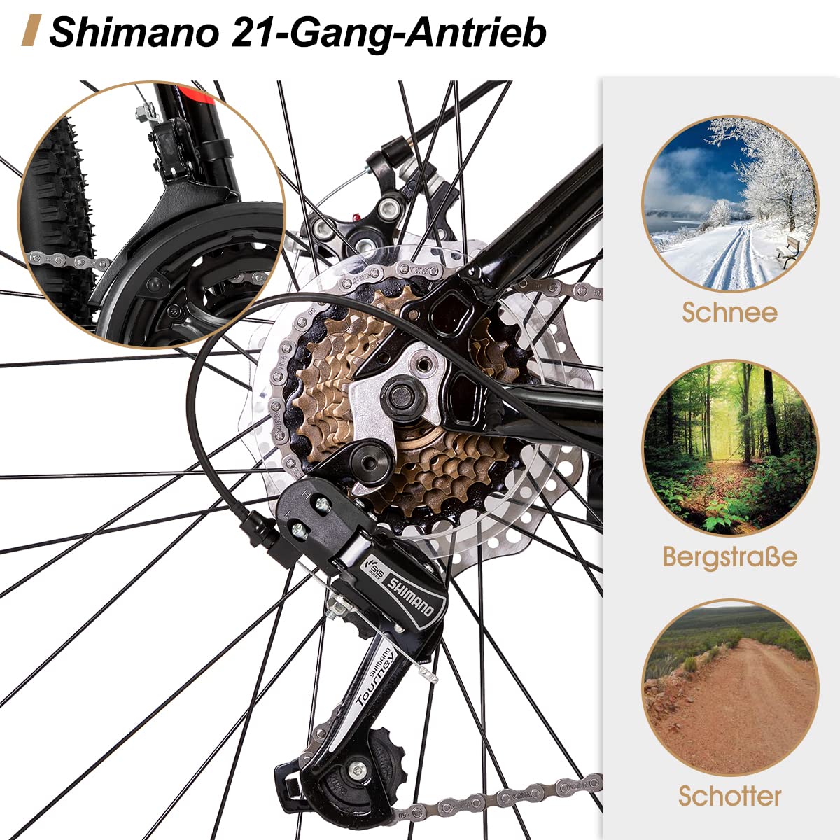 Hiland 27,5 Zoll Mountainbike 21-Gang MTB Aluminiumrahmen Scheibenbremse Speichenräder Jugendliche Fahrad Herr Damen Einteiliges Fahrradrad Schwarz&Rot