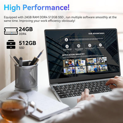 Win 11 Pro Laptop 15,6 Zoll, Notebook 24GB RAM 512GB SSD, Celeron N5095 Prozessor, Laptop FHD IPS 1920*1080 Display mit Tastatur mit Hintergrundbeleuchtung, Fingerabdruck-Entsperrung, WIFI 5 & BT 4.2