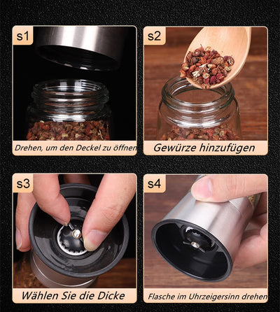 Salz und Pfeffermühle, Edelstahl Gewürzmühle mit einstellbarer keramischer Mühle, Chilli Mühle, Nachfüll Salzmühle