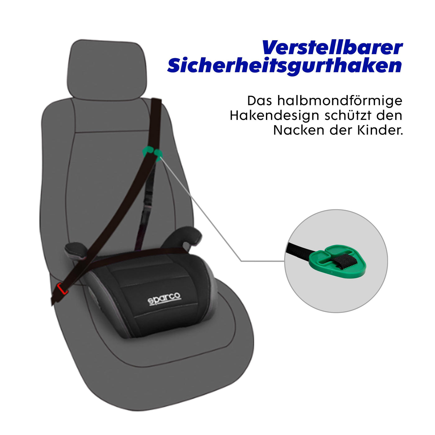 Sparco Kinderautositz-Erhöhung Schwarz und Grau i-Size. Neue Europäische Norm 2024 ECE 129/03. 125-150 cm