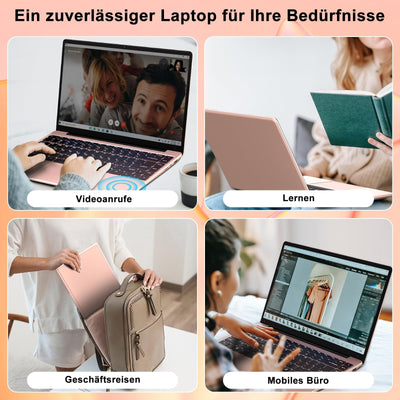 NOTODD 2025 Laptop 14 Zoll Win11 Celeron N4020 256GB SSD Unterstützung 1TB (TF 512GB) Full Metal Notebook 1080P 5G WiFi Mini HDMI & Kabellose Maus Tastaturfolie für Tastatur-Gold