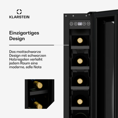 Klarstein Vinovilla 7 Uno Weinkühlschrank Einbau - 7 Flaschen, 1 Zone, 5-18 °C, LED-Beleuchtung, Leiser Betrieb, Mattschwarz, Schmaler Weinkühlschrank