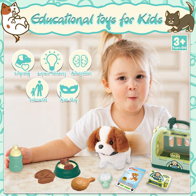 STAY GENT Roboter Hund Spielzeug Kinder Geschenke Mädchen Spielzeug ab 2 3 4 5 6 7 Jahre, 12 STK Rollenspiel Interaktives Elektronisches Hund Plüsch Kuscheltier Läuft Bellt & Transportkäfig Haustier