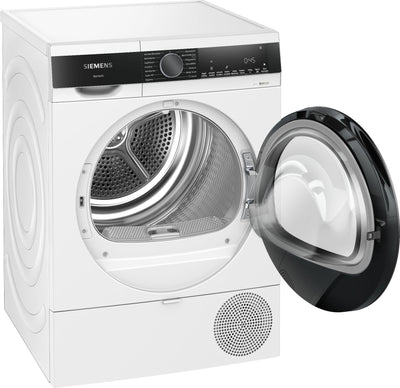 Siemens WQ33G2D40, iQ500 Wärmepumpentrockner für 1-8 kg Wäsche, Schnellprogramm für kleine Ladungen, Schonende Trocknung mit autoDry, softDry Schontrommel, Outdoor-Programm, LED-Display, Weiß