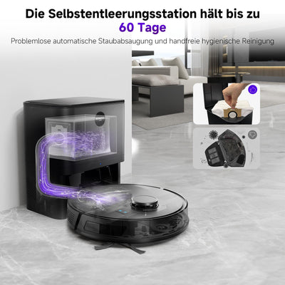 MONSGA Saugroboter mit Wischfunktion, 3.5L Staubsauger Roboter mit Absaugstation, 5000Pa Saugkraft, 180Min Laufzeit, LiDAR Navigation, Starke Saugkraft ideal für Teppich und Tierhaare, APP Steuerung