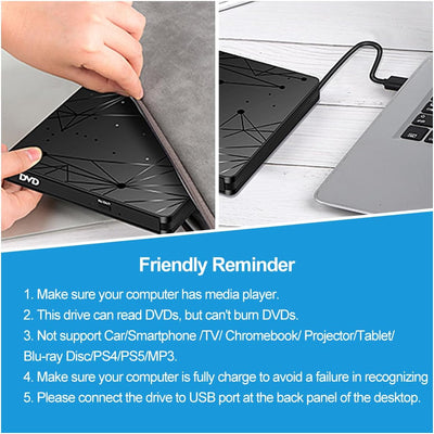 LMEN Externes CD DVD Laufwerk Extern mit USB 3.0 DVD für Laptop PC Computer Tragbar Externes DVD Laufwerk CD-ROM Brenner Extern mit niedrigem Lärm für Windows 11/10/7/8/XP Mac MacBook