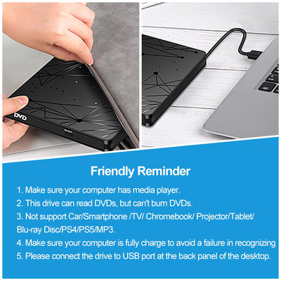 LMEN Externes CD DVD Laufwerk Extern mit USB 3.0 DVD für Laptop PC Computer Tragbar Externes DVD Laufwerk CD-ROM Brenner Extern mit niedrigem Lärm für Windows 11/10/7/8/XP Mac MacBook