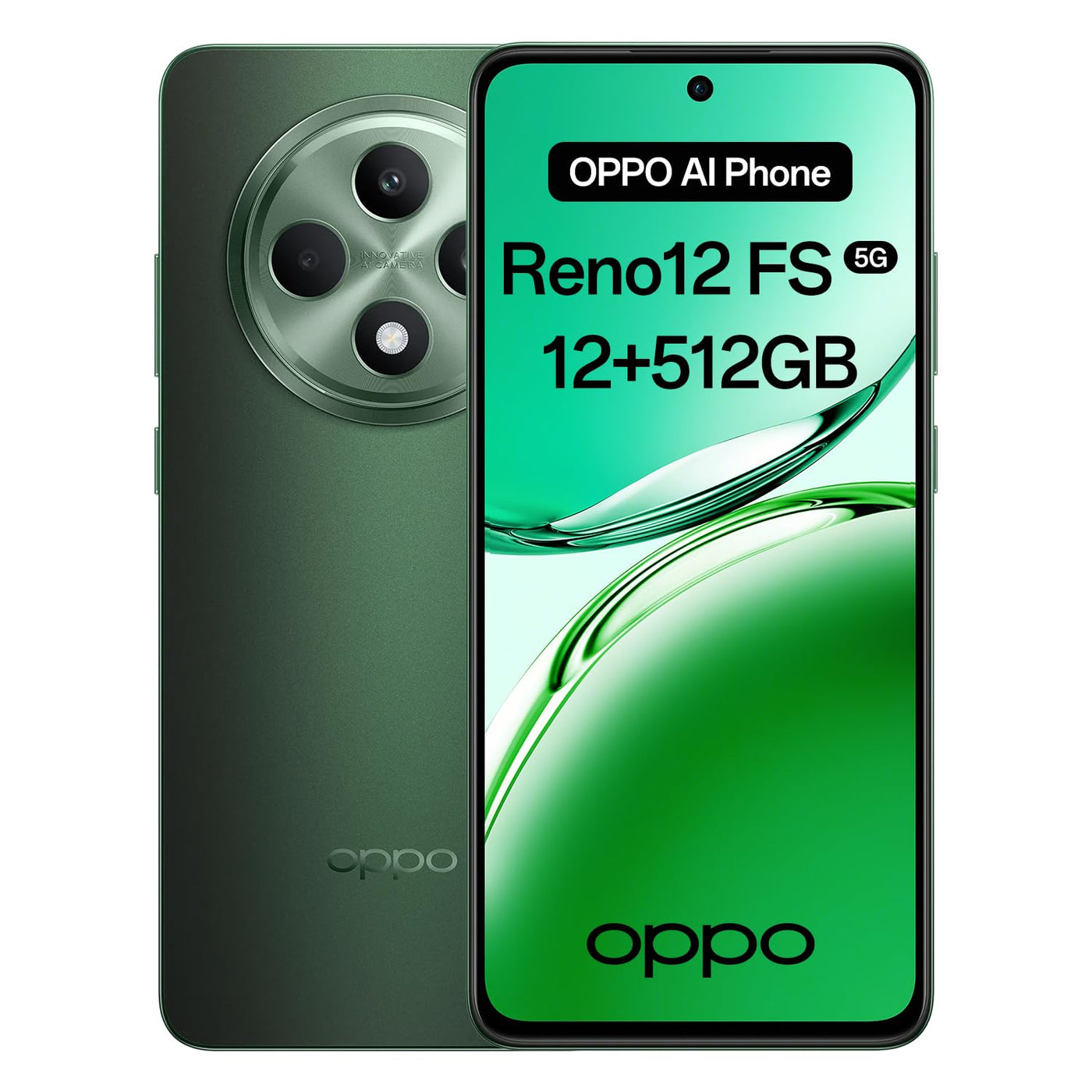 OPPO Reno12 FS 5G 12+512GB, KI Android-Smartphone (entsperrt), 6,67" 120Hz AMOLED Display, Dimensity 6300 Handy, 50+8+2MP KI-Kamera, 5000mAh 45W, IP64 wasserfest, NFC, Grün