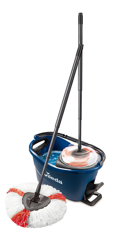 Vileda Turbo EasyWring & Clean Bodenwischer Komplett Set, Wischmopp und Eimer mit PowerSchleuder, blau