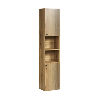 trendteam smart living - Hochschrank Schrank - Badezimmer - PureBliss - Aufbaumaß (BxHxT) 40 x 186 x 31 cm - Farbe Evoke Eiche mit schwarzen Rillen - 233710142