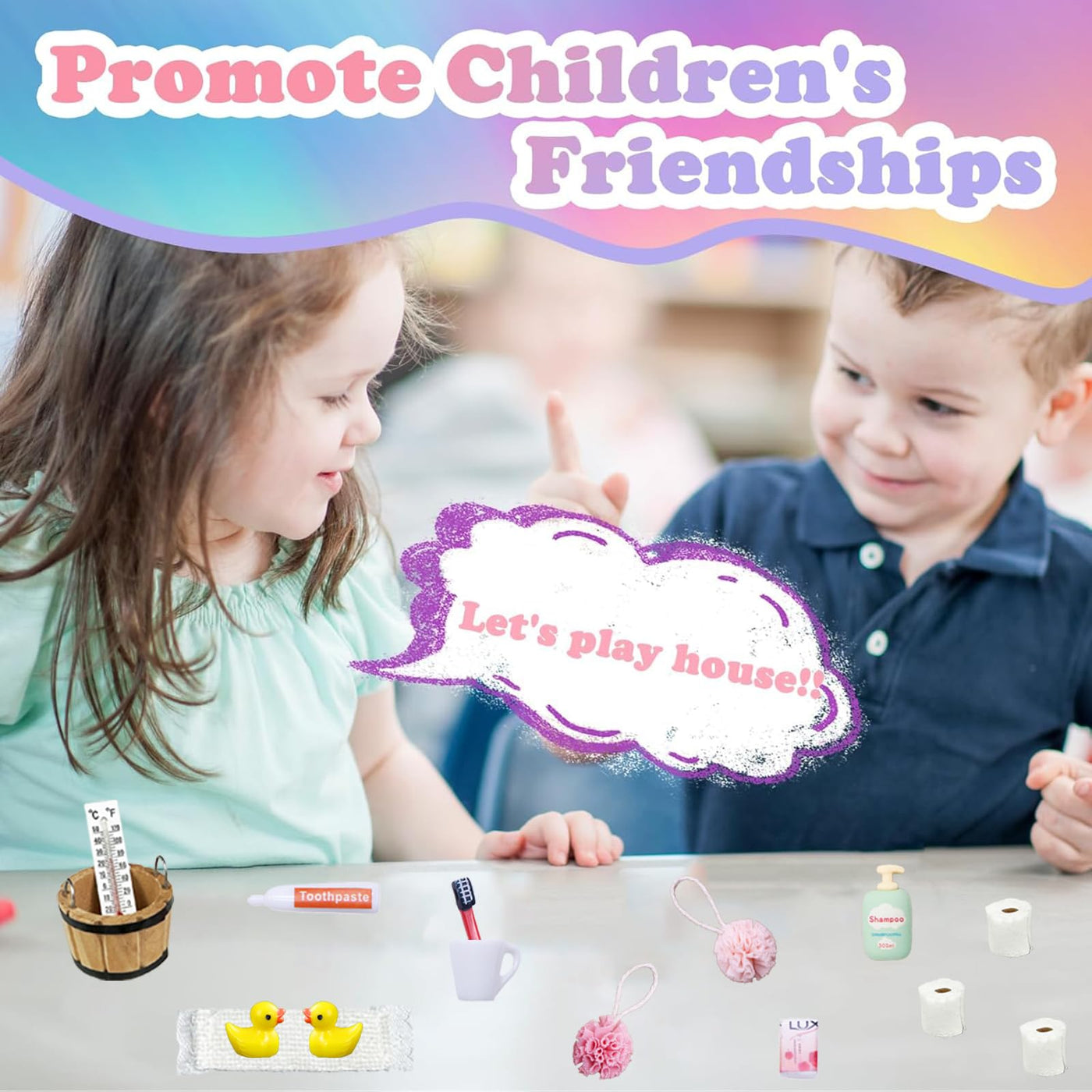 Miniatur Wichtelzubehör Bade Set, Wichtel Zubehör, Wichtel Wasch Set Badeutensilien mit Mini Zahnpasta Zahnbürste Badeschwamm Ente Klopapier Rollen für Wichteltür Weihnachten und Puppenhaus Deko