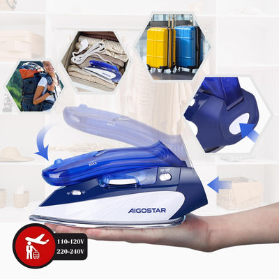 Aigostar Reise-Dampfbügeleisen Kleines Mini Dampf Bügeleisen Leichtes Reisebügeleisen Tragbar Faltbarer Griff Mehrere Temperaturstufen Reisedampfbügeleisen 1100W 80ml Wassertank
