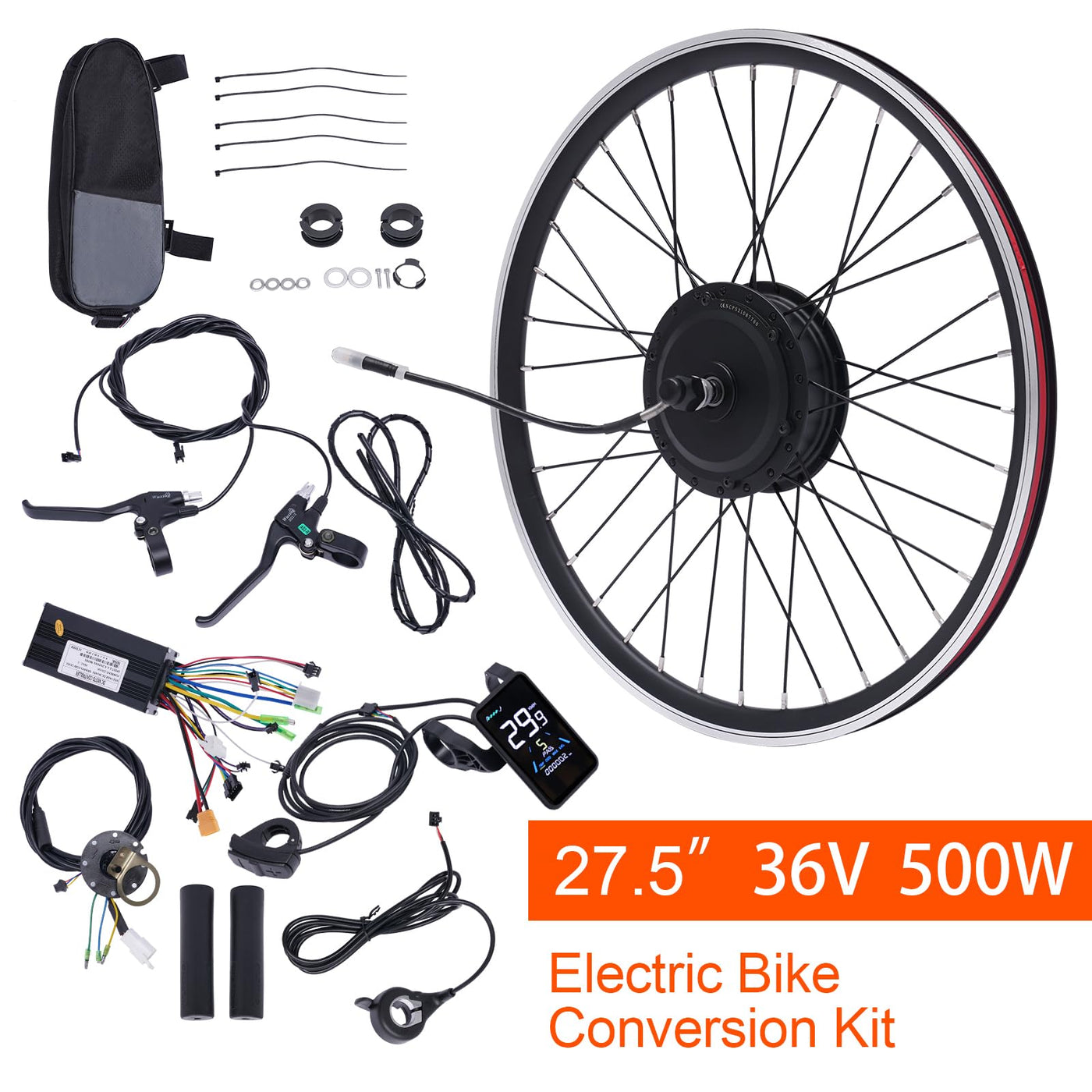 SABUIDDS 27.5 Zoll 36V 500W Ebike Vorderrad Umbausatz Kit E-Bike Nachrüstsatz mit HL Plus 36V 13Ah Akku DIY E-Bike LCD Display Electric Bicycle Umbausatz für 24" V-Brake Scheibenbremse Vorderrad Bike