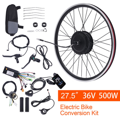 SABUIDDS 27.5 Zoll 36V 500W Ebike Vorderrad Umbausatz Kit E-Bike Nachrüstsatz mit HL Plus 36V 13Ah Akku DIY E-Bike LCD Display Electric Bicycle Umbausatz für 24" V-Brake Scheibenbremse Vorderrad Bike