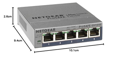 Netgear GS105E Managed Switch 5 Port Gigabit Ethernet LAN Switch Plus (Netzwerk Switch Managed, IGMP, QoS, VLAN, lüfterlos, robustes Metallgehäuse, ProSAFE Lifetime-Garantie), Grau