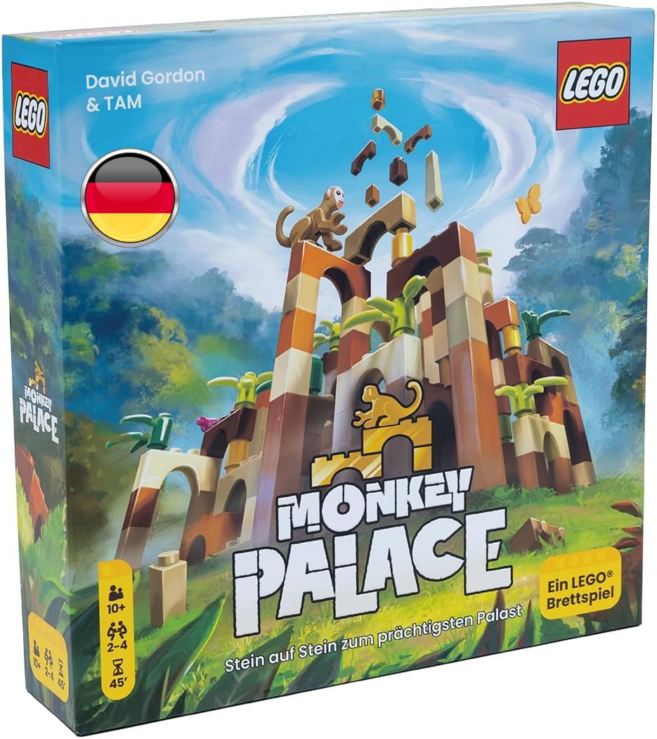 Asmodees - Monkey Palace: EIN Lego Brettspiel – Stein auf Stein zum prächtigsten Palast! Lustiges Familien-Baustein-Spiel für Kinder und Erwachsene - Alter 10+, 2-4 Spieler, 45 Minuten pro Partie