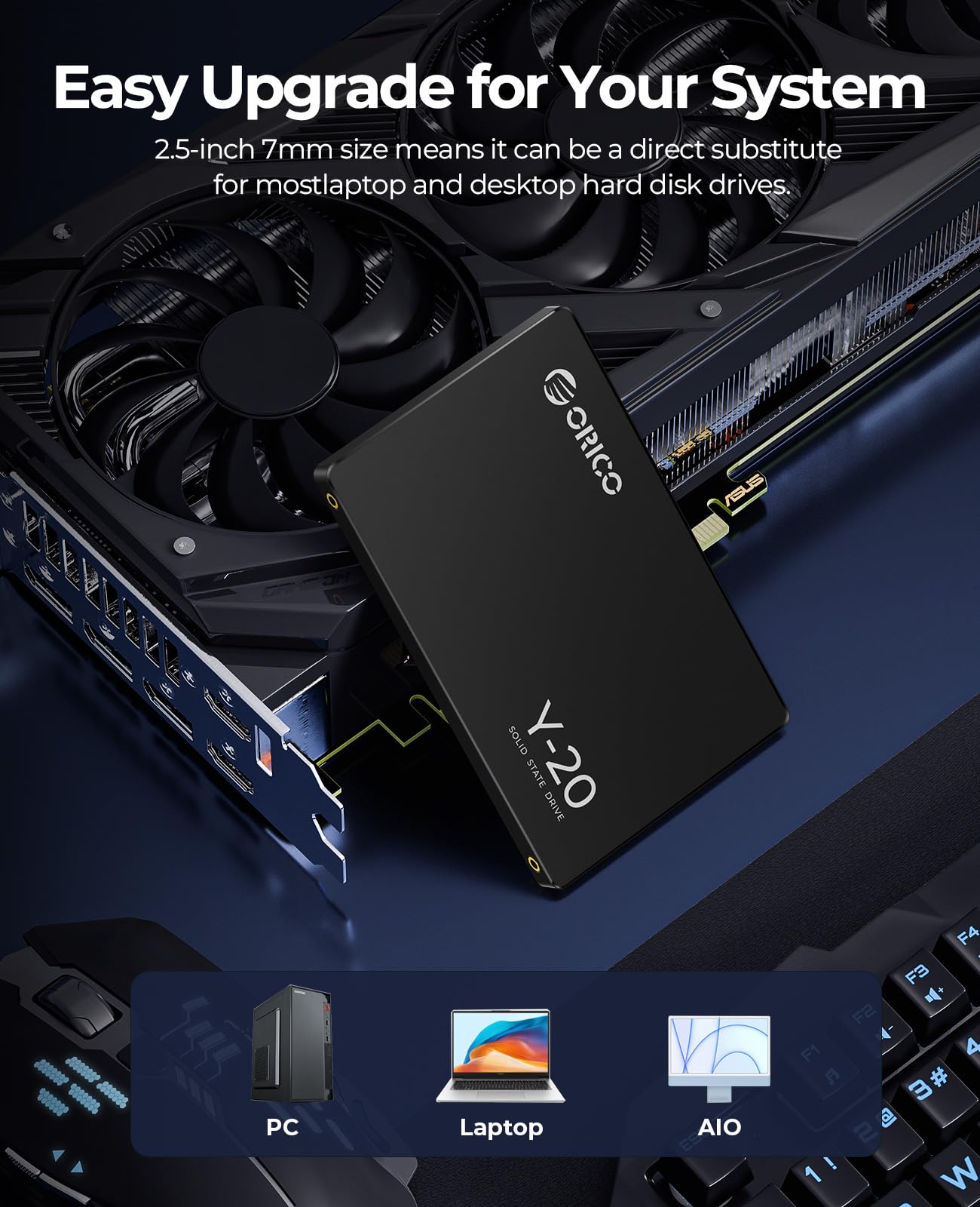 ORICO 2TB SSD SATA III 6Gb/s, 2.5“ Interne Solid State Festplatte, bis zu 500MB/s, Kompatibel mit Laptop und PC-Desktops-Y20