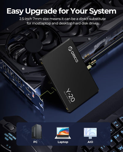 ORICO 2TB SSD SATA III 6Gb/s, 2.5“ Interne Solid State Festplatte, bis zu 500MB/s, Kompatibel mit Laptop und PC-Desktops-Y20