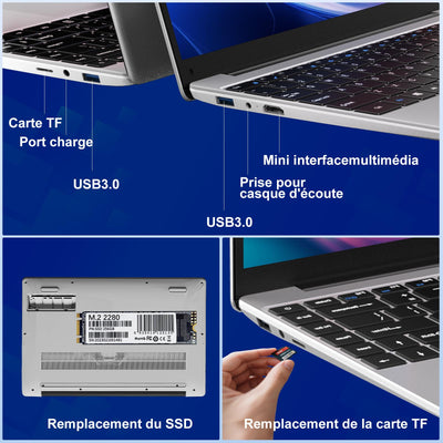 NOTODD 2025 Laptop 14 Zoll Win 11 Pro 6GB RAM 256GB SSD Unterstützung 1TB (TF 1TB) 5000mAh Notebook Celeron N4020 (bis2.8GHz) 1920x1080p 5G WiFi Deutscher Tastaturschutz und kabellose Maus-Silver