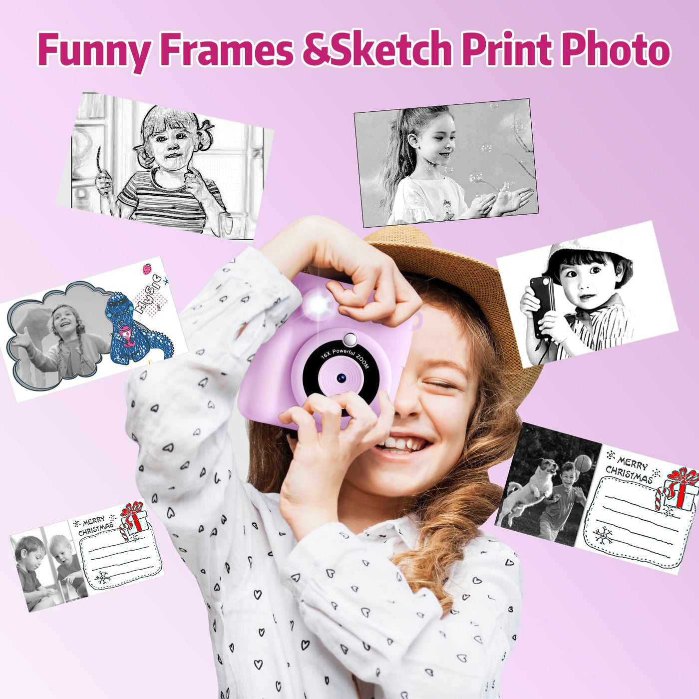 Kinderkamera Sofortbildkamera, 1080P Sofortbildkamera Kinder mit 32GB TF Karte,Druckpapier, Kamera Kinder Geschenke für Mädchen Jungen Alter 3-12 Jahre