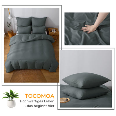 TOCOMOA Bettwäsche 155x220 2teilig Anthrazit, Bettwäsche-Sets Mikrofaser ÖKO-TEX Zertifiziert, Bettbezug und Kissenbezug 80x80cm mit Reißverschluss Weich und Bügelfrei