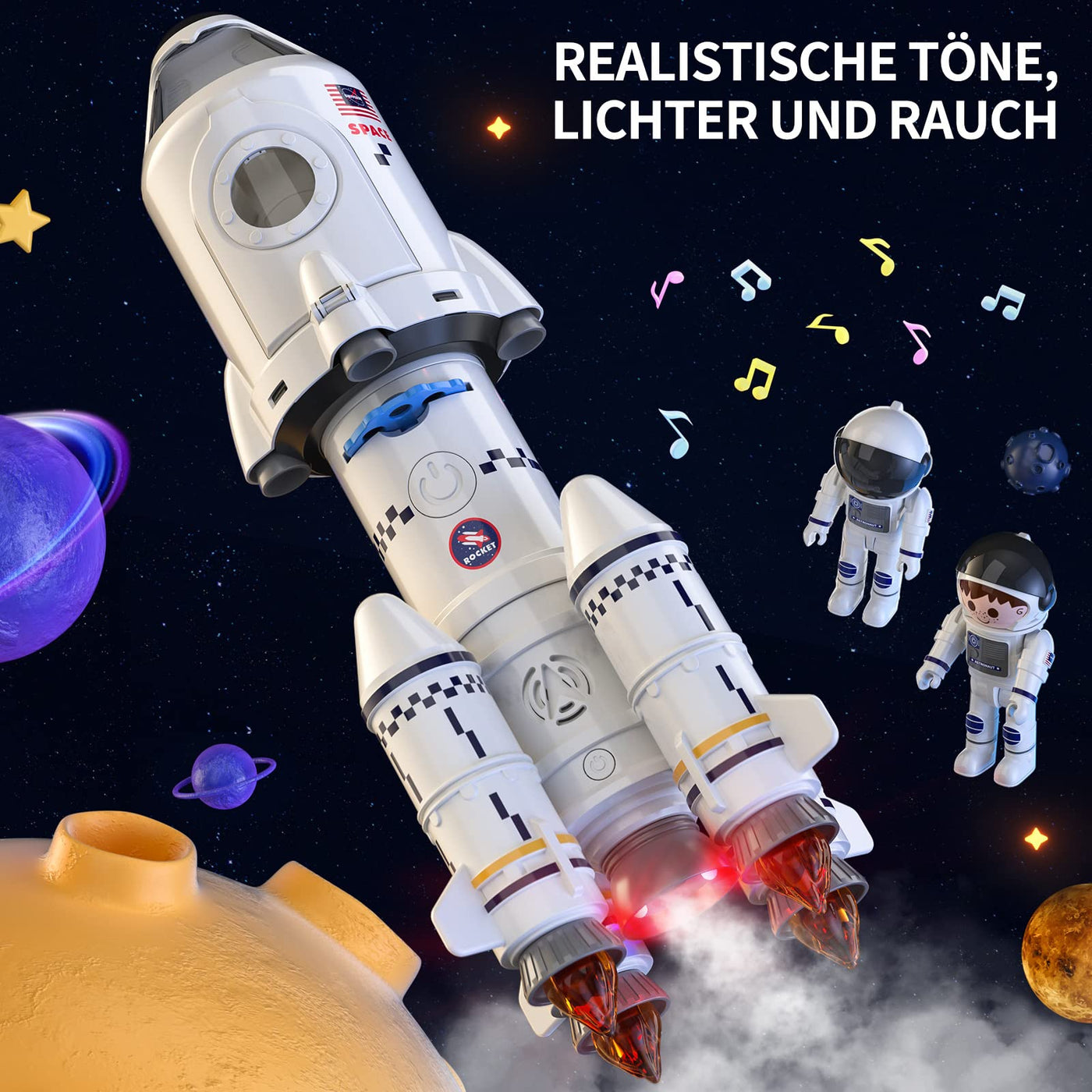 TEMI Space Shuttle Rakete Spielzeug für 3 4 5 6 7 8 9 Jahre Kinder Wissenschaft Lernspielzeug 5-in-1 STEM mit 2 Astronauten, Projektionslampe, Weltraumspielzeug Geschenk Jungen Mädchen