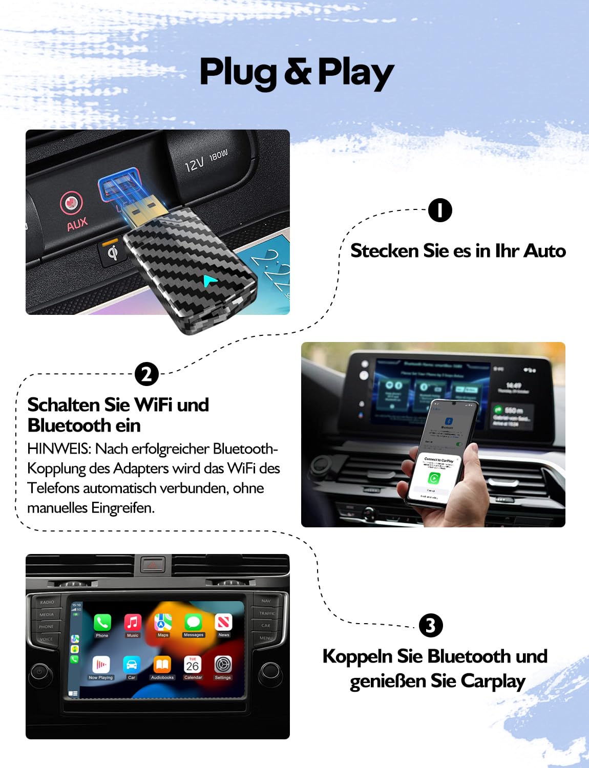 CODONOVA 2026 Pro Mini CarPlay Wireless Adapter–Android Auto Wireless Adapter, Plug & Play, USB-A/USB-C, Stabil und Kompakt für Flüssiges Fahren, Kompatibel mit Autos ab 2016, iOS 10+ und Android 10+