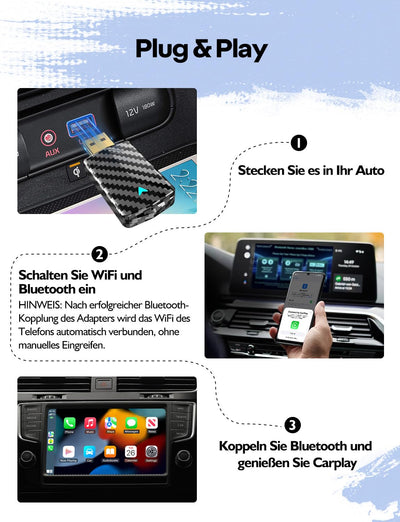 CODONOVA 2026 Pro Mini CarPlay Wireless Adapter–Android Auto Wireless Adapter, Plug & Play, USB-A/USB-C, Stabil und Kompakt für Flüssiges Fahren, Kompatibel mit Autos ab 2016, iOS 10+ und Android 10+