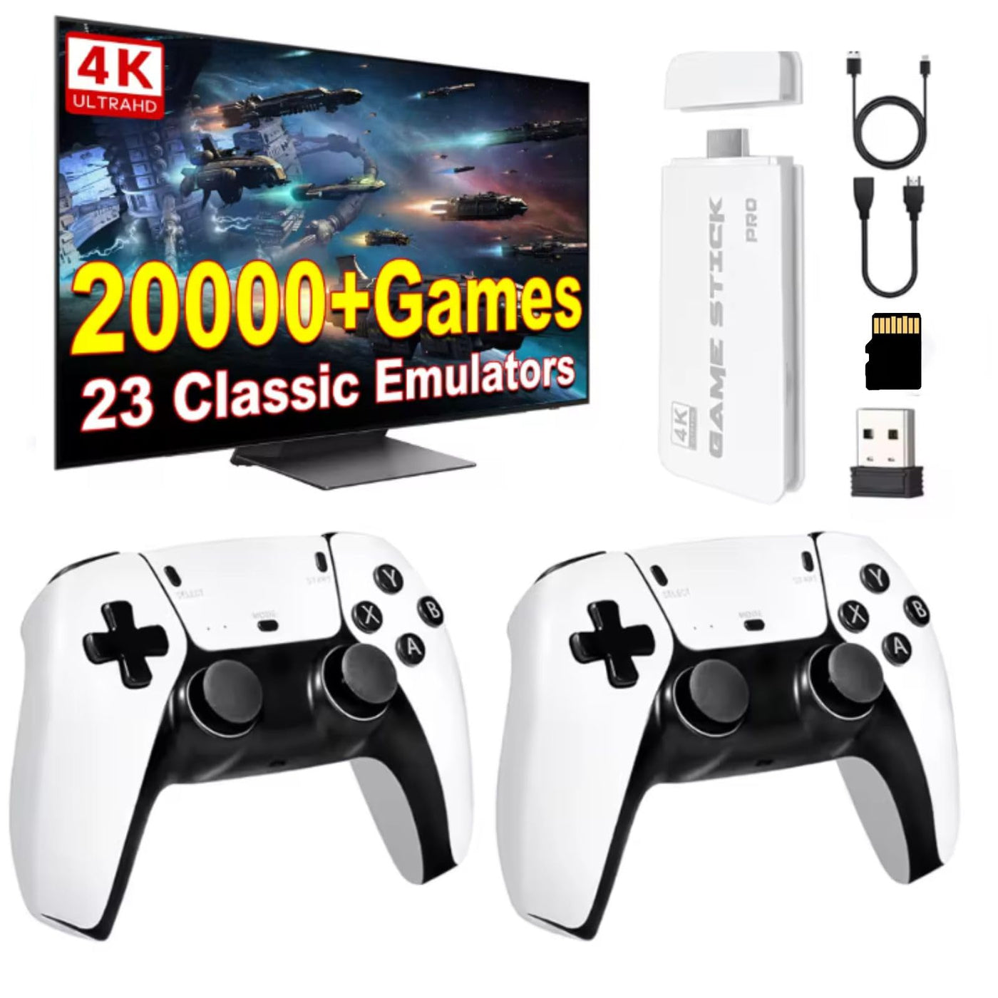 Whatsko 2025 Upgrade Retro Konsole Spielkonsole Game Stick, M15 Plus Konsole 20000+ Spielen 23 Emulator, HDMI Plug and Play TV Video Game Stick 4K mit 2 Wireless Controllern, Geschenk für Familien
