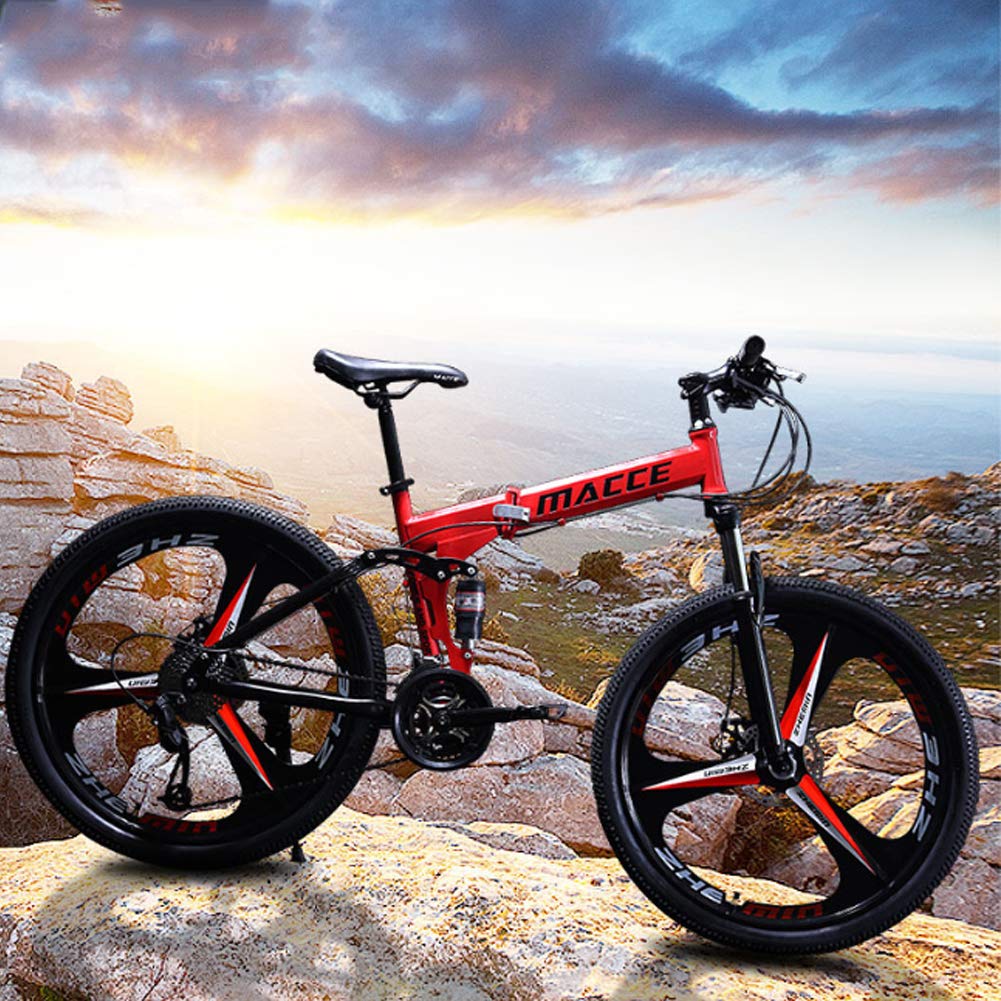 YXYBABA Faltbares Mountainbike 24 Zoll 24 Gang Fahrrad Vollgefedert MTB Schaltung Dual Disc Bremsen Mountainbike Erwachsene Mountainbike 24 Gang Drei Cutter Rad