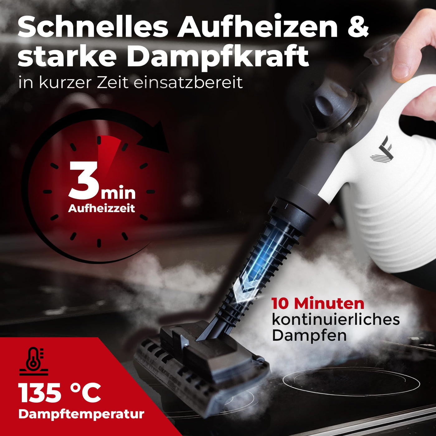 Neighbour's Friend® Dampfreiniger Neues Modell – Leistungsstarker Hand Steam Cleaner, 3,5 Bar Druck, 4m Kabel, 350ml Tank I Handdampfreiniger für Auto, Werkstatt, Haushalt & Fensterreinigung