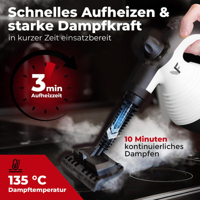 Neighbour's Friend® Dampfreiniger Neues Modell – Leistungsstarker Hand Steam Cleaner, 3,5 Bar Druck, 4m Kabel, 350ml Tank I Handdampfreiniger für Auto, Werkstatt, Haushalt & Fensterreinigung