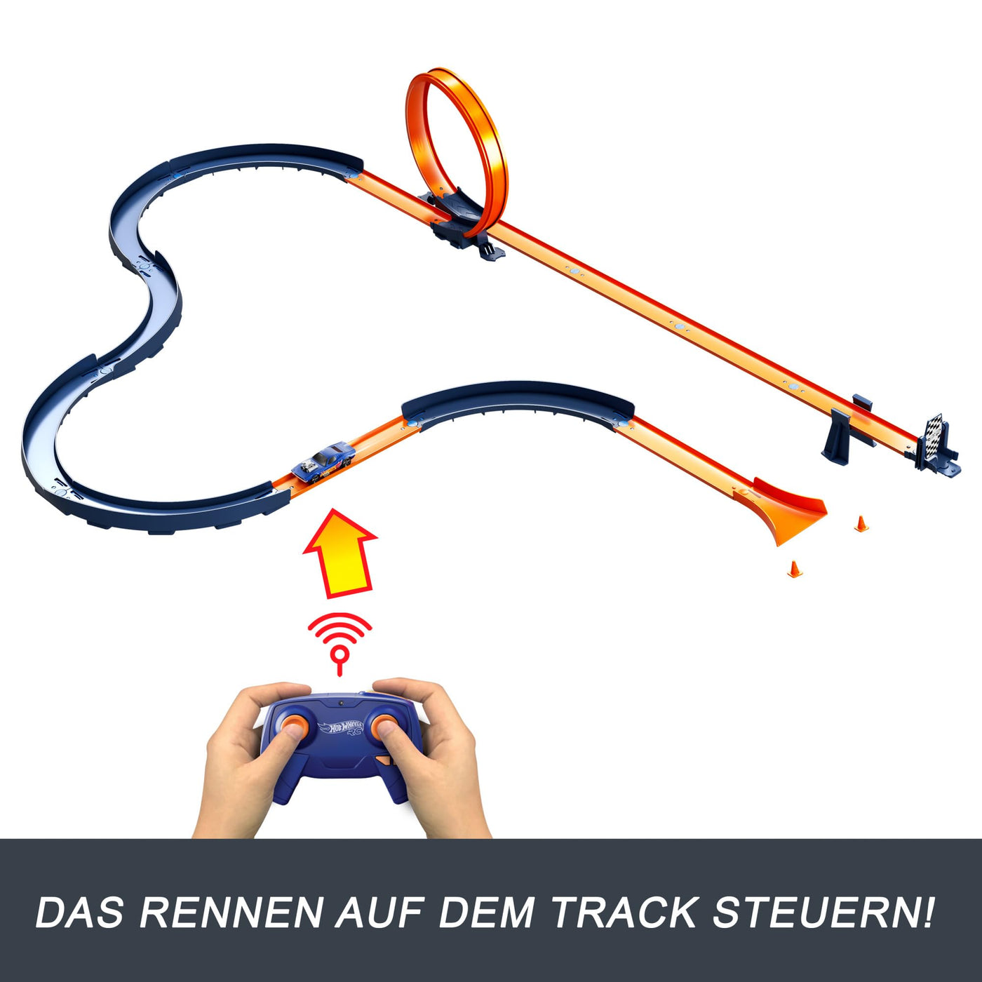 Hot Wheels Spielzeugauto-Trackset mit ferngesteuertem Fahrzeug im Maßstab 1:64 und mehr als 30 Trackteilen, Mehreren Konfigurationen, HXX45