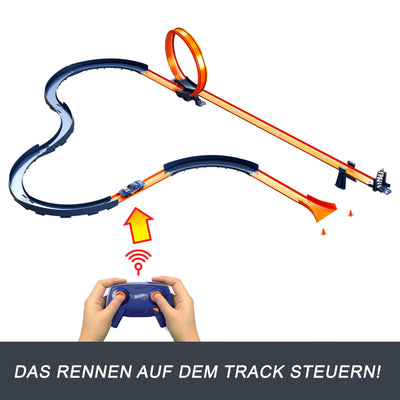 Hot Wheels Spielzeugauto-Trackset mit ferngesteuertem Fahrzeug im Maßstab 1:64 und mehr als 30 Trackteilen, Mehreren Konfigurationen, HXX45