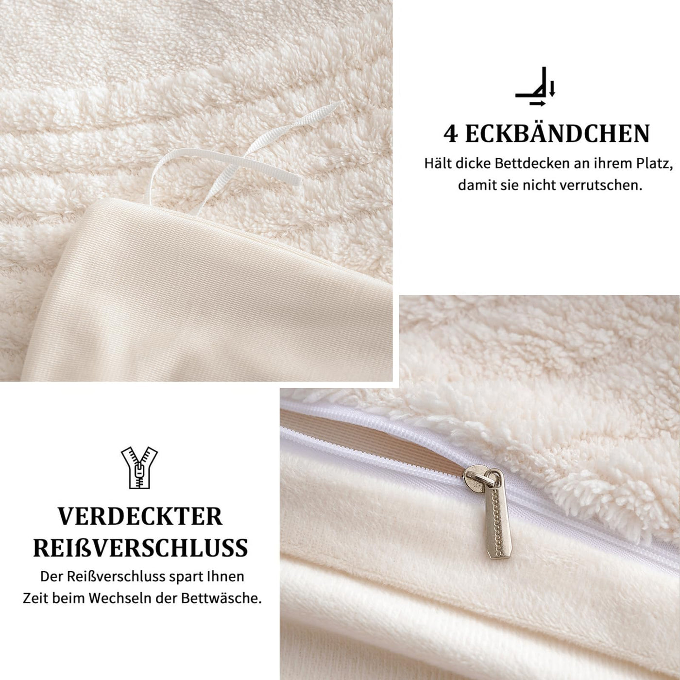 Freyamy Plüsch Bettwäsche Set 135x200cm Beige Getuftet Flauschig Winterbettwäsche Flanell Coral Fleece Cashmere Touch Deckenbezug Warme Bettbezug mit Reißverschluss und 1 Kissenbezug 80x80cm
