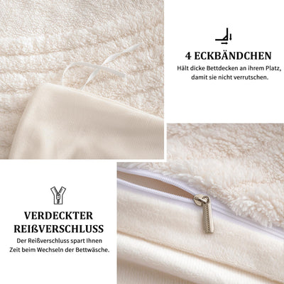 Freyamy Plüsch Bettwäsche Set 135x200cm Beige Getuftet Flauschig Winterbettwäsche Flanell Coral Fleece Cashmere Touch Deckenbezug Warme Bettbezug mit Reißverschluss und 1 Kissenbezug 80x80cm