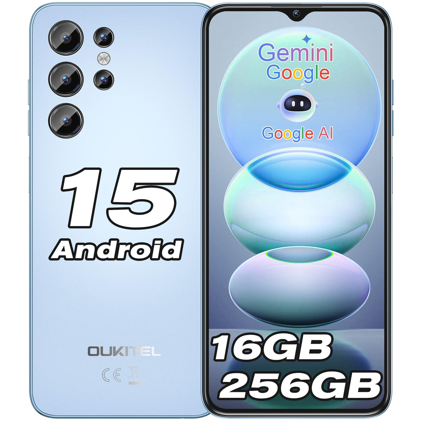 OUKITEL C1 Pro Smartphone Ohne Vertrag Android 15, 16GB+256GB/1TB Handy Ohne Vertrag, 5150mAh Smartphone Günstig, 6.52" HD+, 13MP Kamera Simlockfreie Handys, Gemini AI/Dual 4G SIM/3 Steckplatz